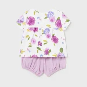 Mayoral Baby Girls Shorts Set 1610 Floral Top Mauve