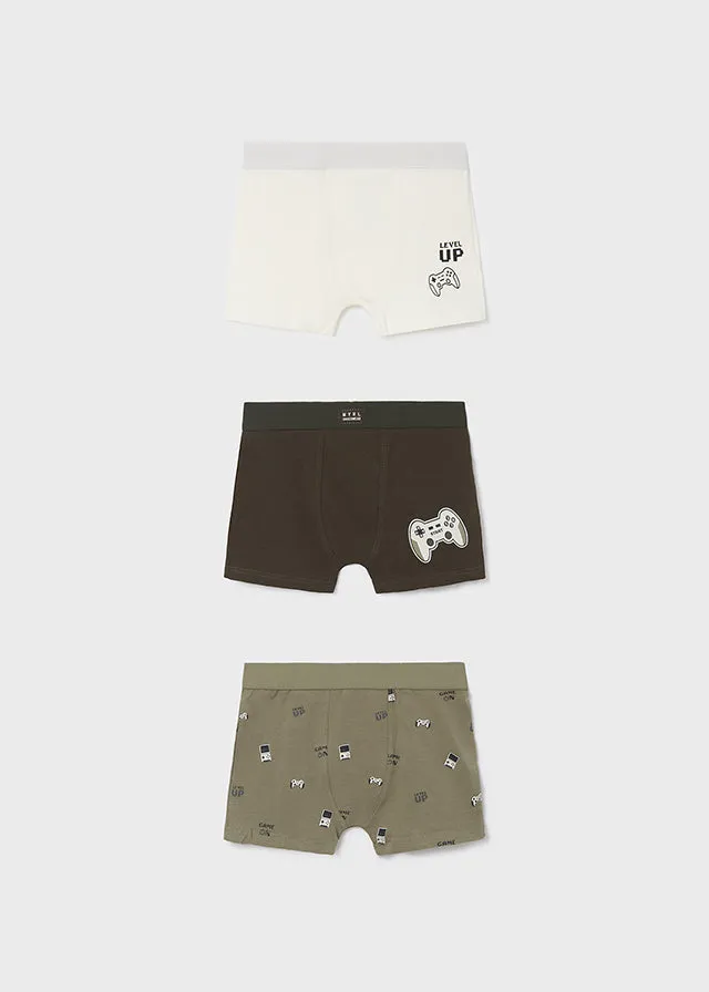 Mayoral Boxer Briefs Khaki/White/Black Game Controller (3Pack): Size 2 to 16