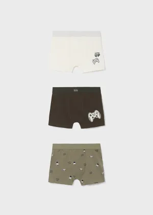 Mayoral Boxer Briefs Khaki/White/Black Game Controller (3Pack): Size 2 to 16