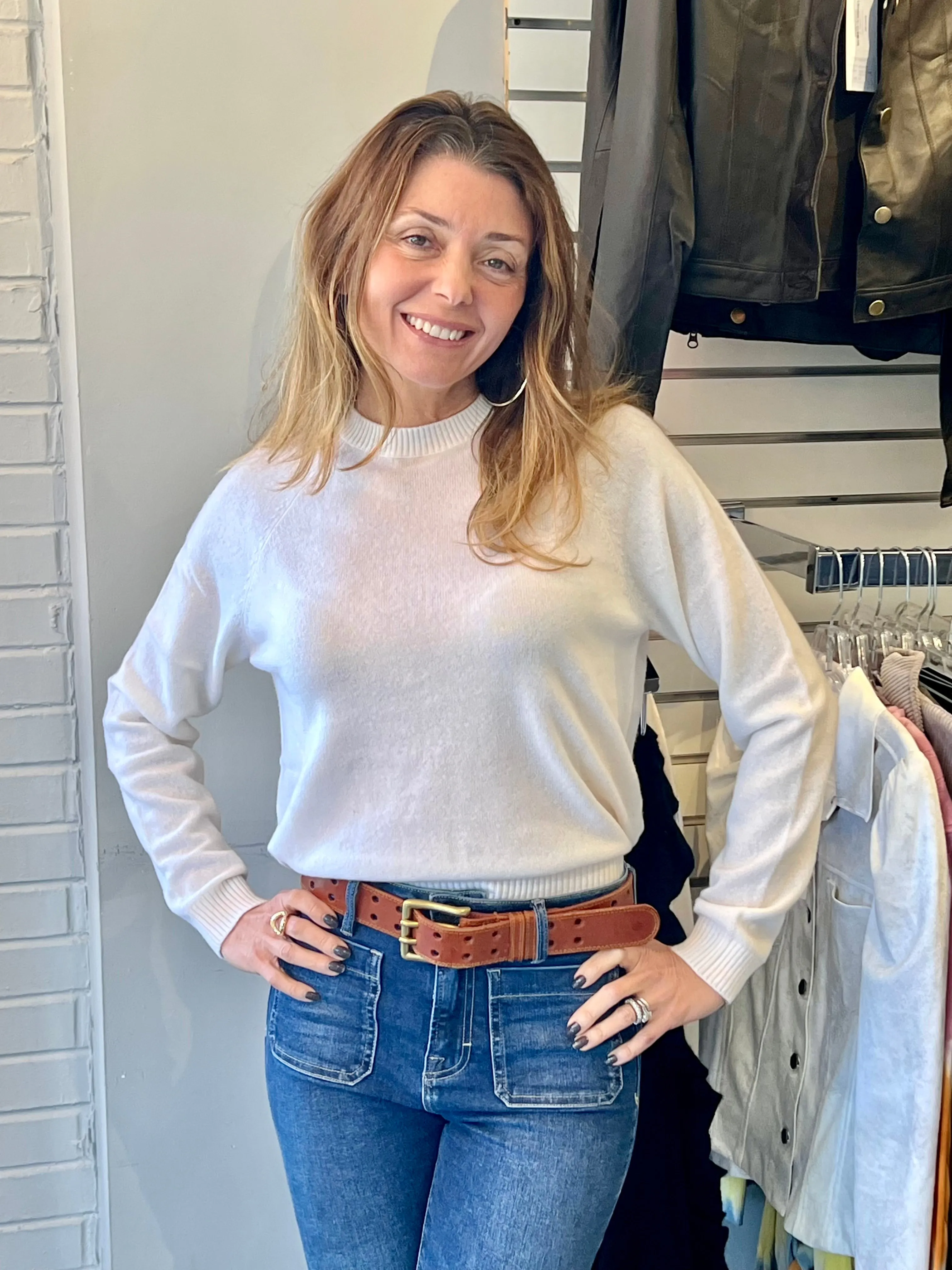 Minnie Rose Cashmere Shrunken Crew Sweater