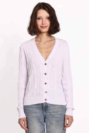 Minnie Rose Cotton Frayed Cable Cardigan