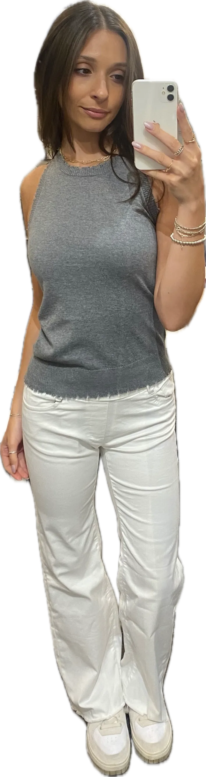 Minnie Rose Cotton Frayed Tank