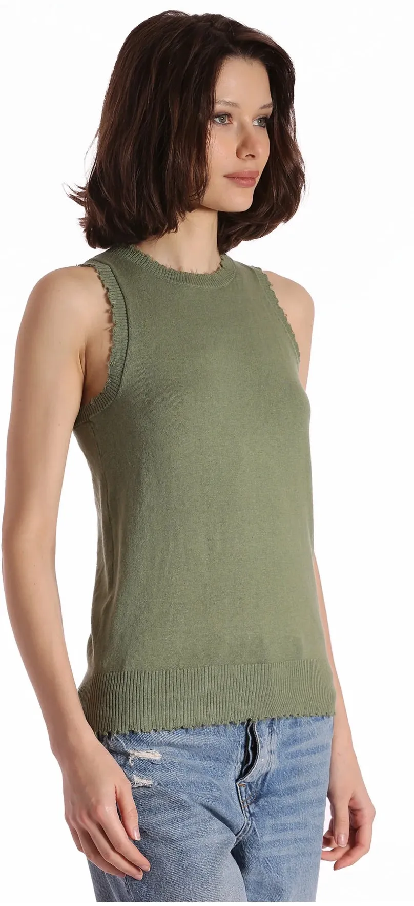 Minnie Rose Cotton Frayed Tank