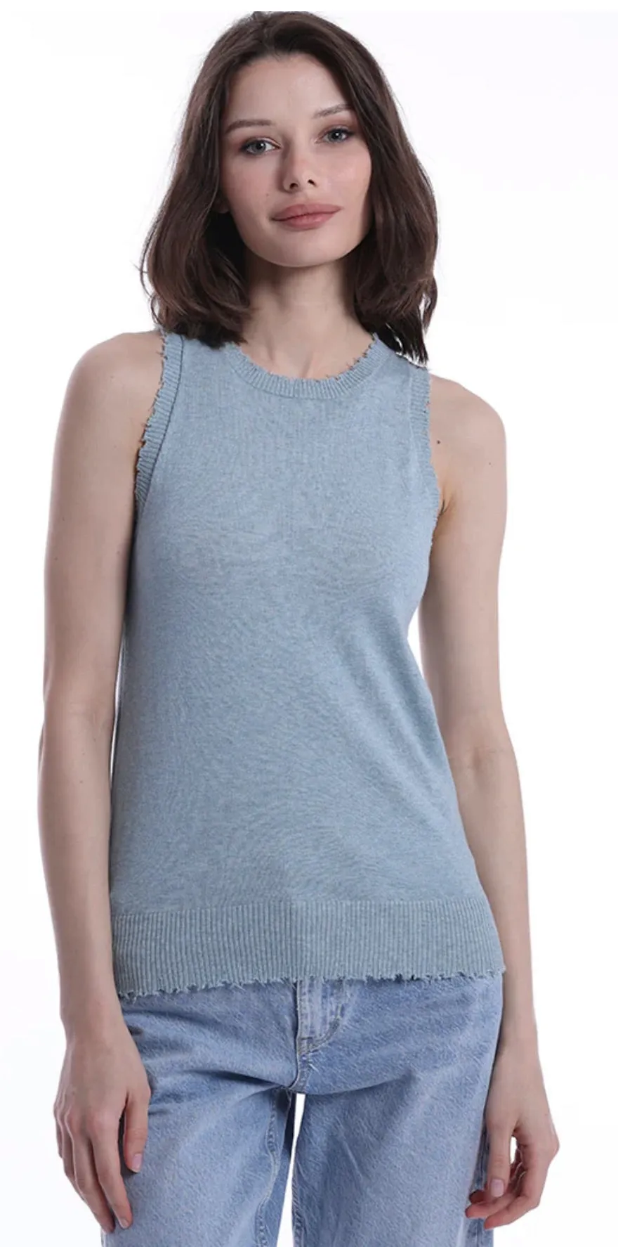 Minnie Rose Cotton Frayed Tank