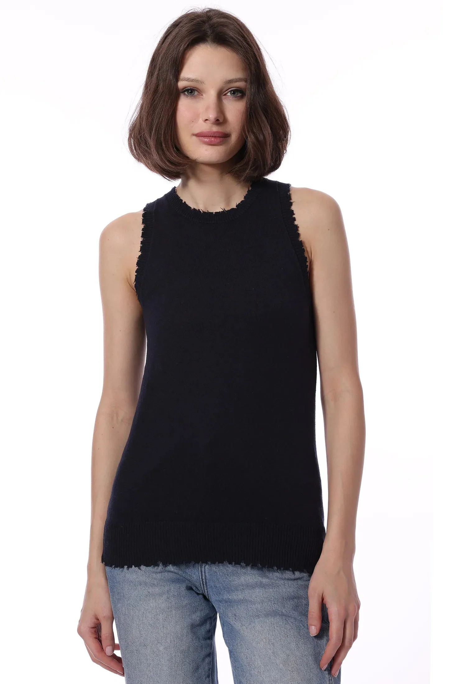 Minnie Rose Cotton Frayed Tank