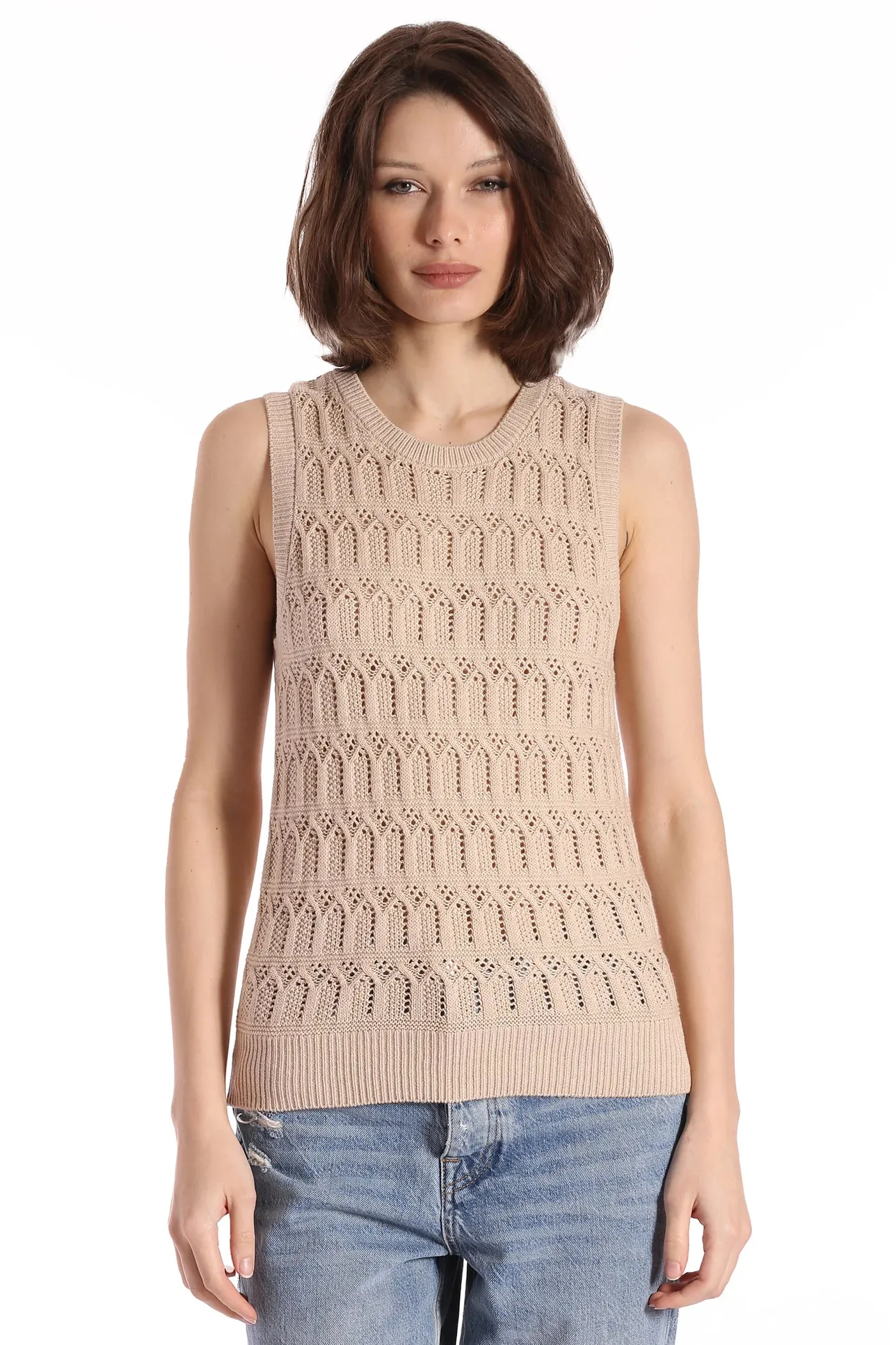 Minnie Rose Cotton Pointelle Sleeveless Tank