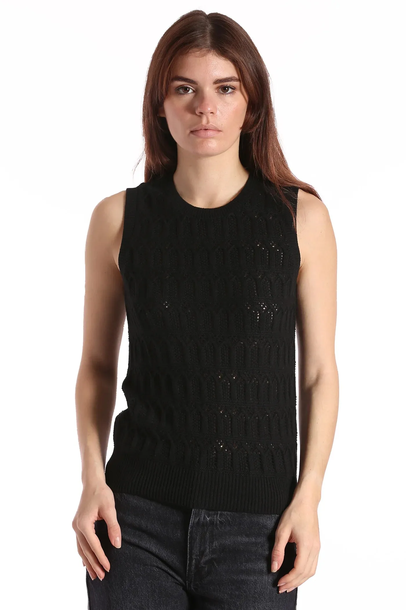 Minnie Rose Cotton Pointelle Sleeveless Tank