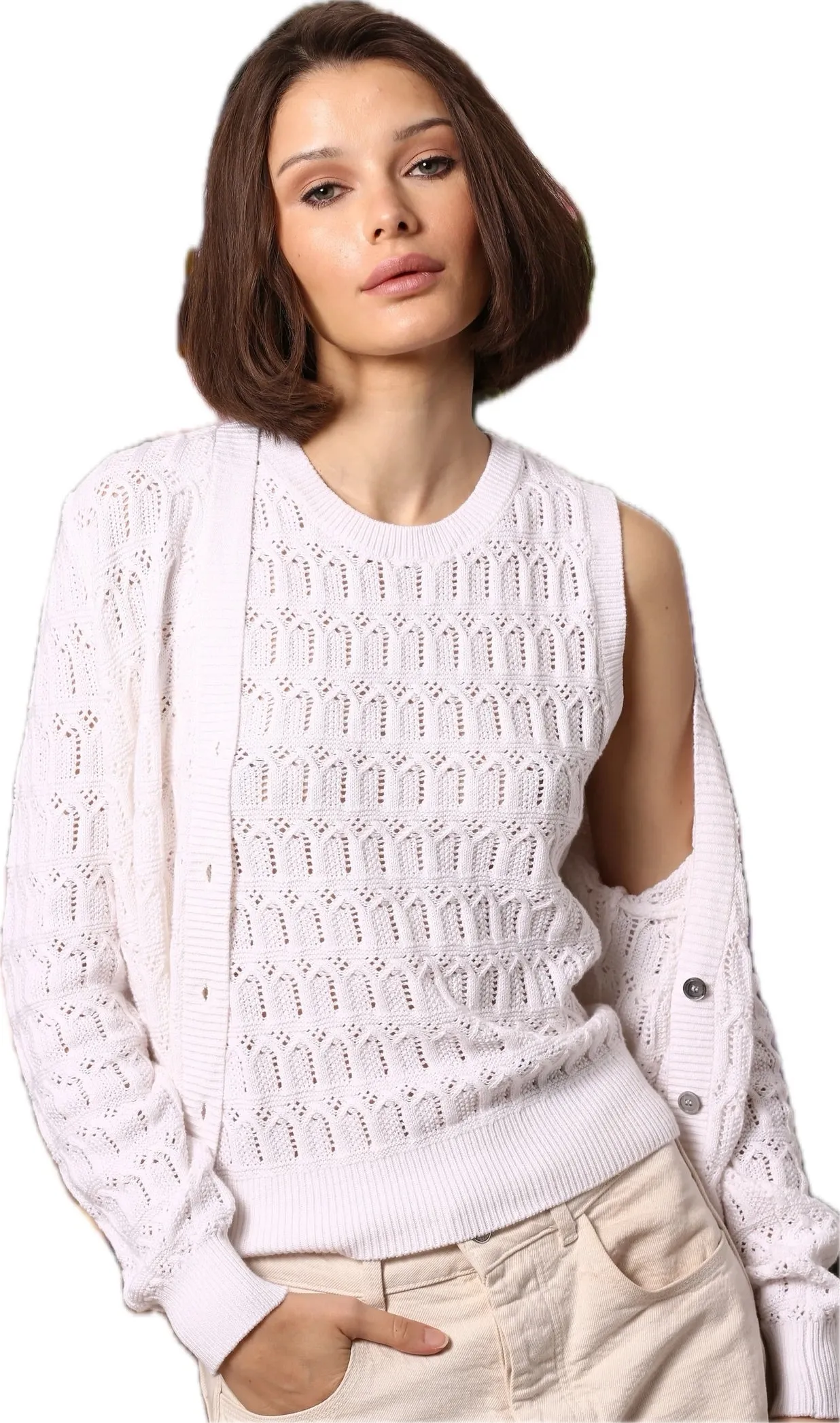 Minnie Rose Cotton Pointelle Sleeveless Tank
