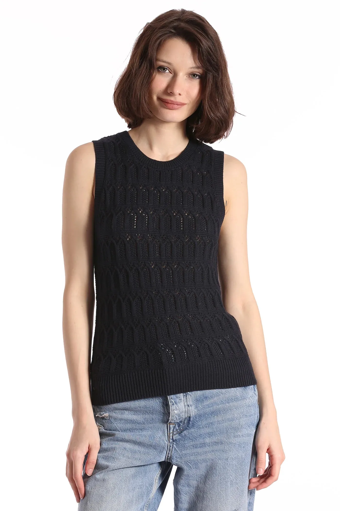 Minnie Rose Cotton Pointelle Sleeveless Tank