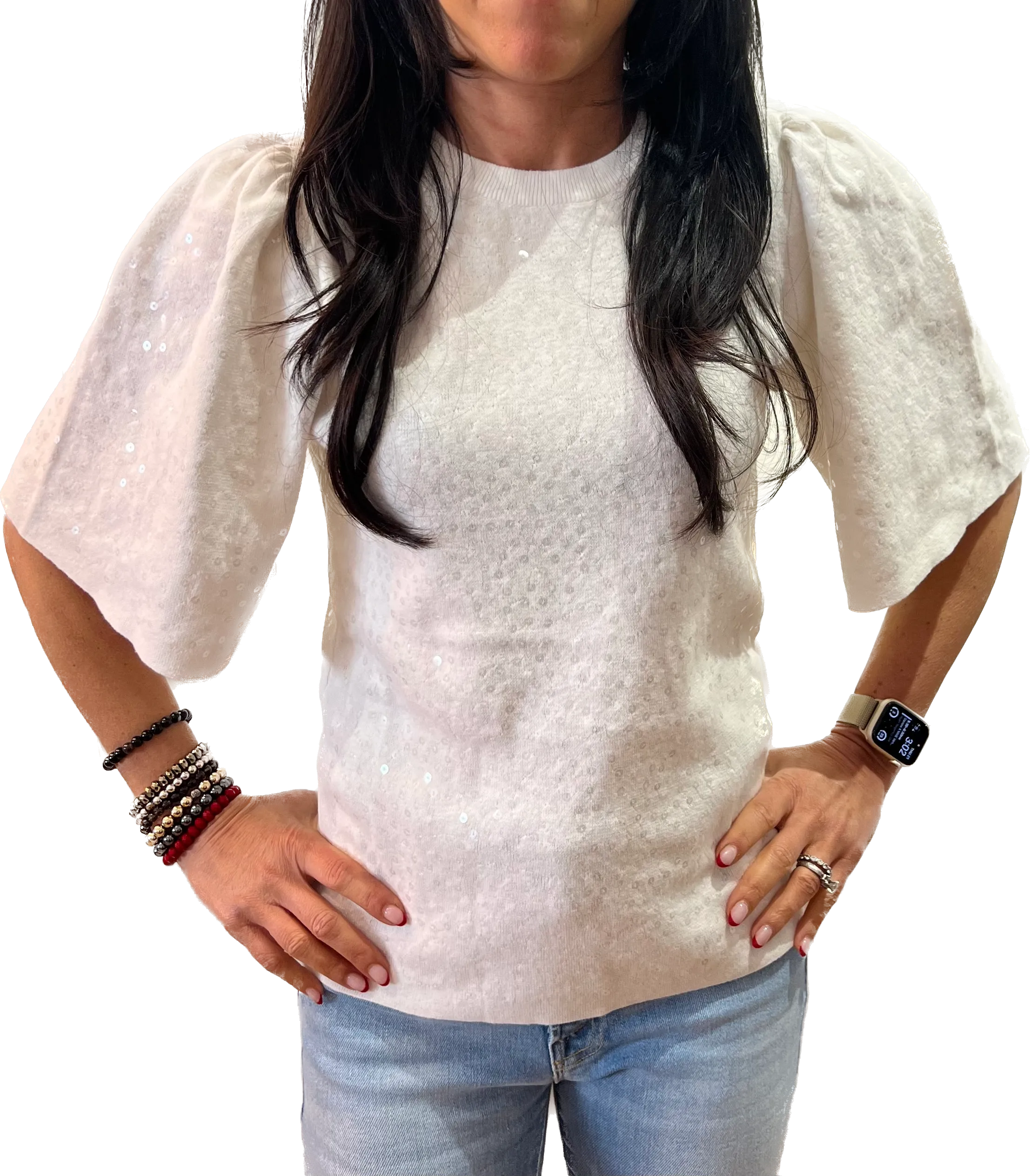 Minnie Rose Sequin Flared Top