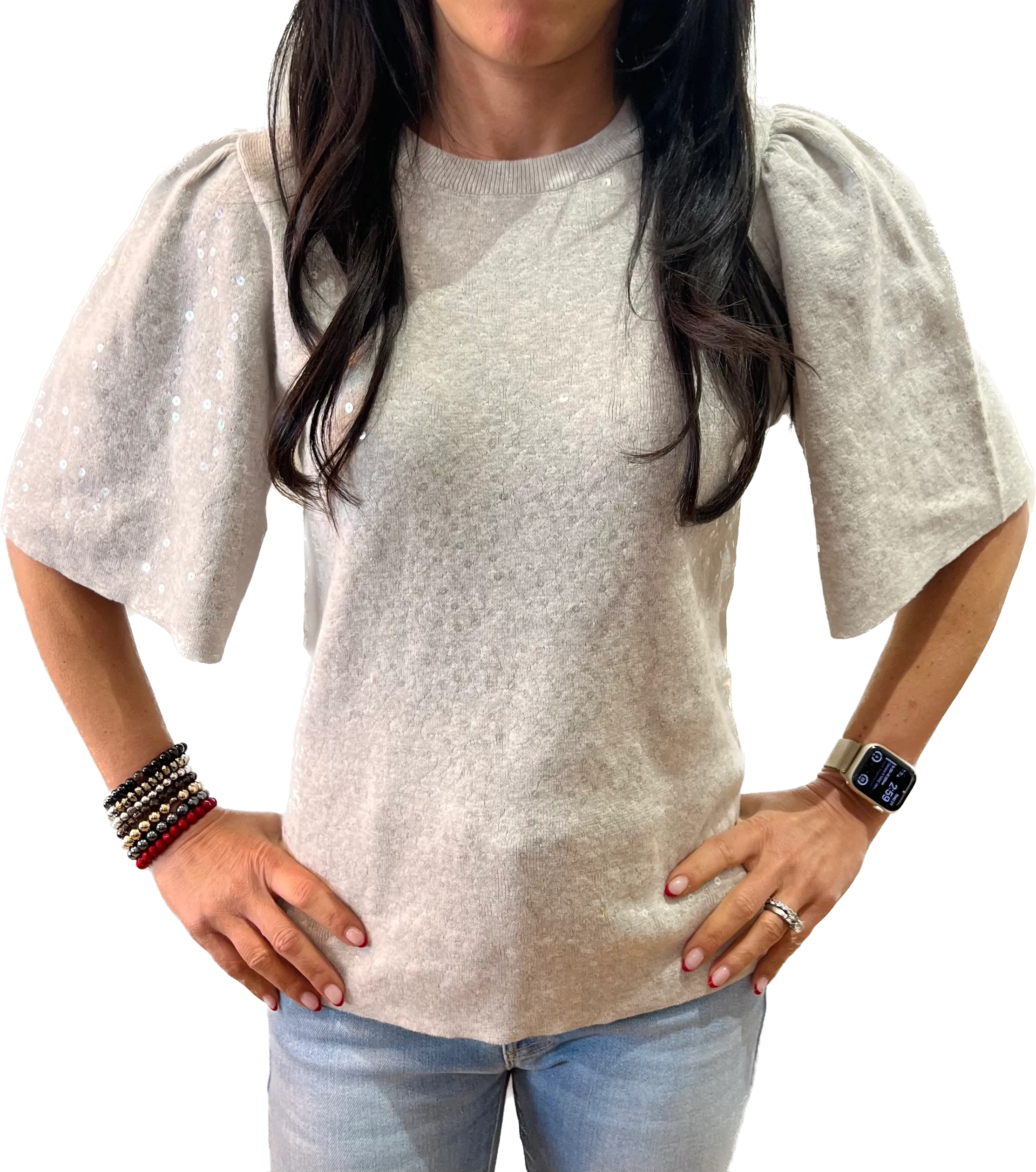 Minnie Rose Sequin Flared Top