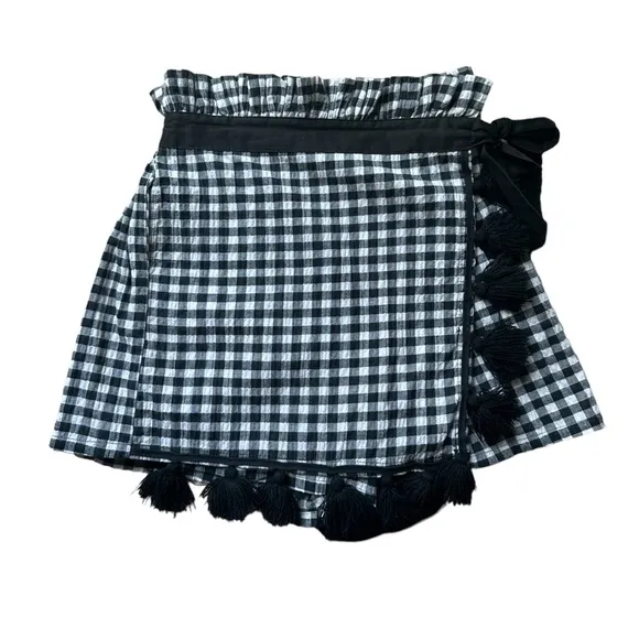 MISA LOS ANGELES KAYIN BLACK WHITE GINGHAM WAIST TIE Shorts Skort Size Small