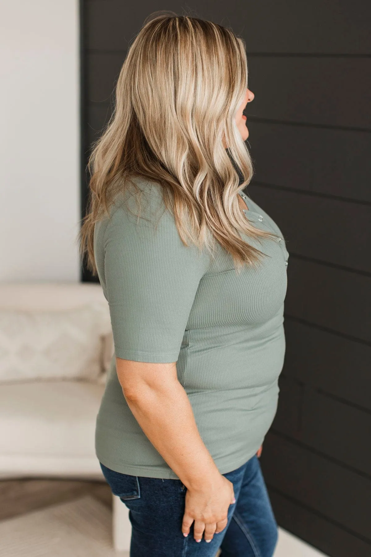 Miss What We Had V-Neck Top- Dusty Sage