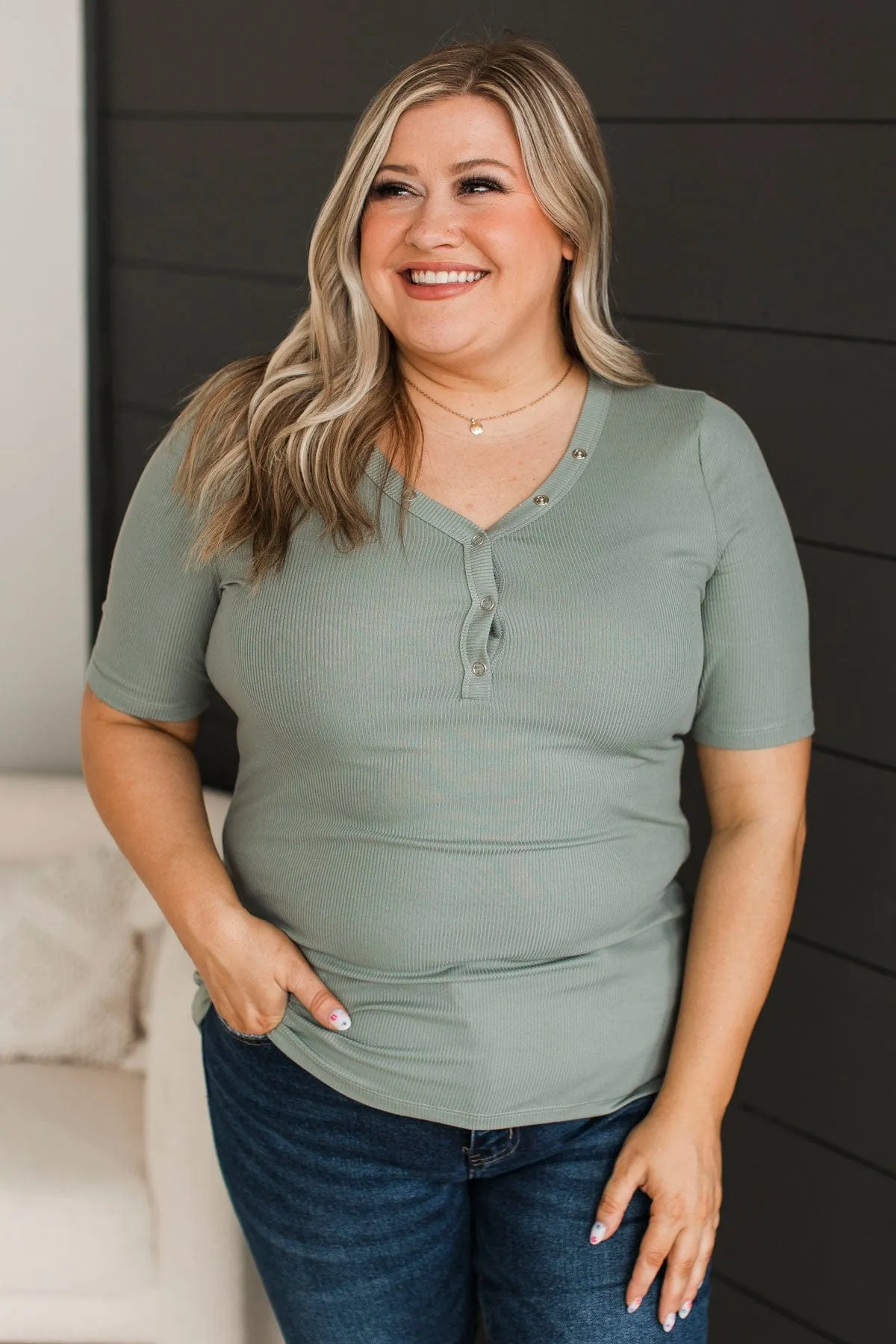 Miss What We Had V-Neck Top- Dusty Sage