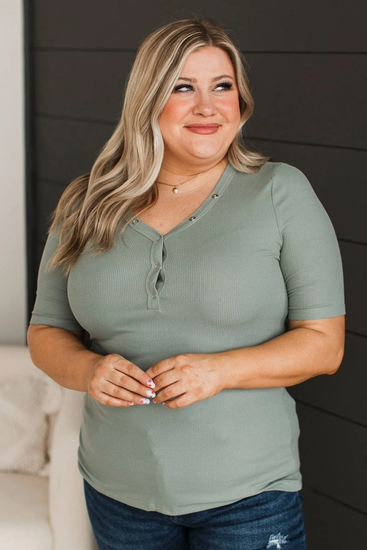 Miss What We Had V-Neck Top- Dusty Sage