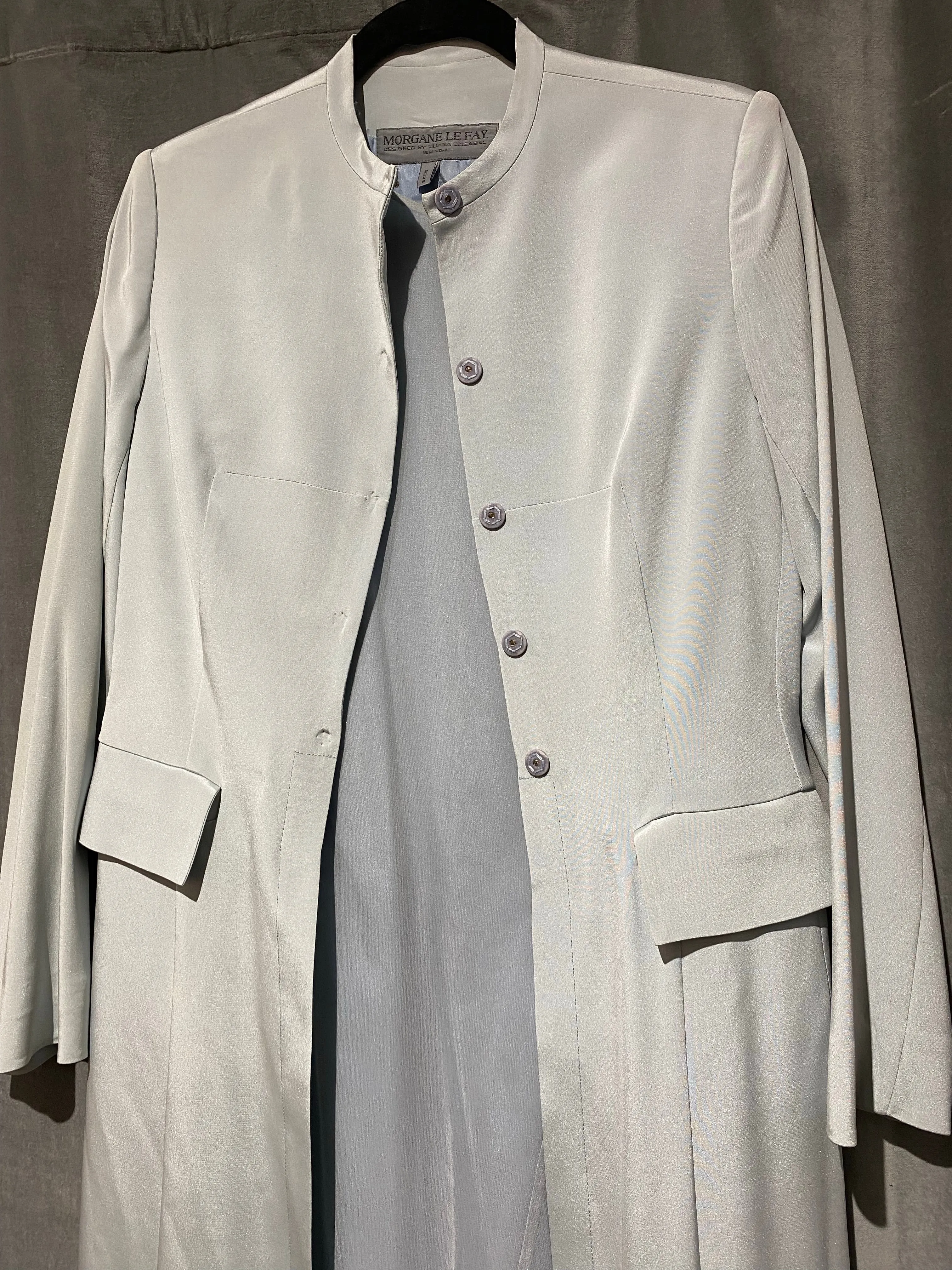 Morgane Lefay Light Blue Chiffon Shift Dress with Overcoat