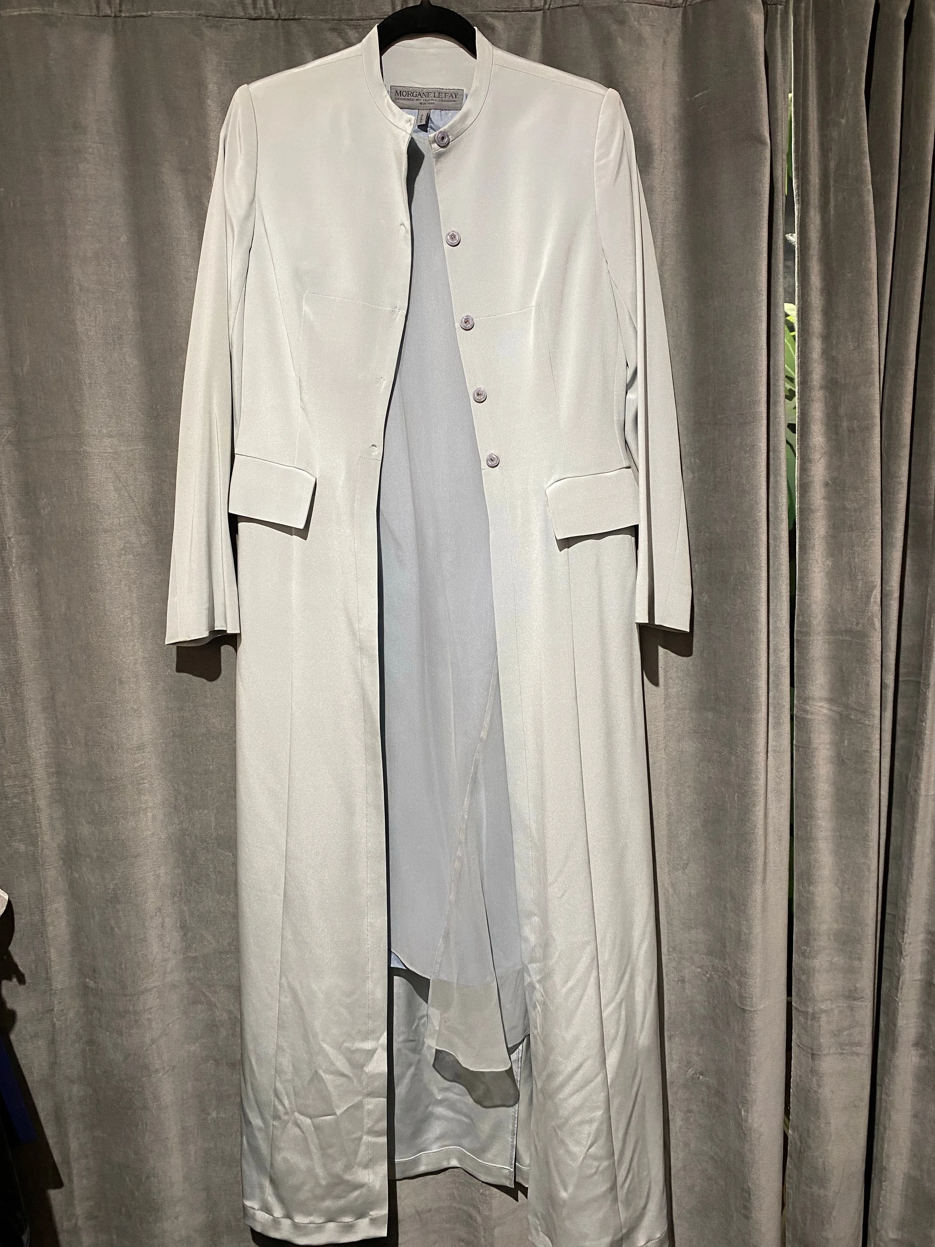 Morgane Lefay Light Blue Chiffon Shift Dress with Overcoat