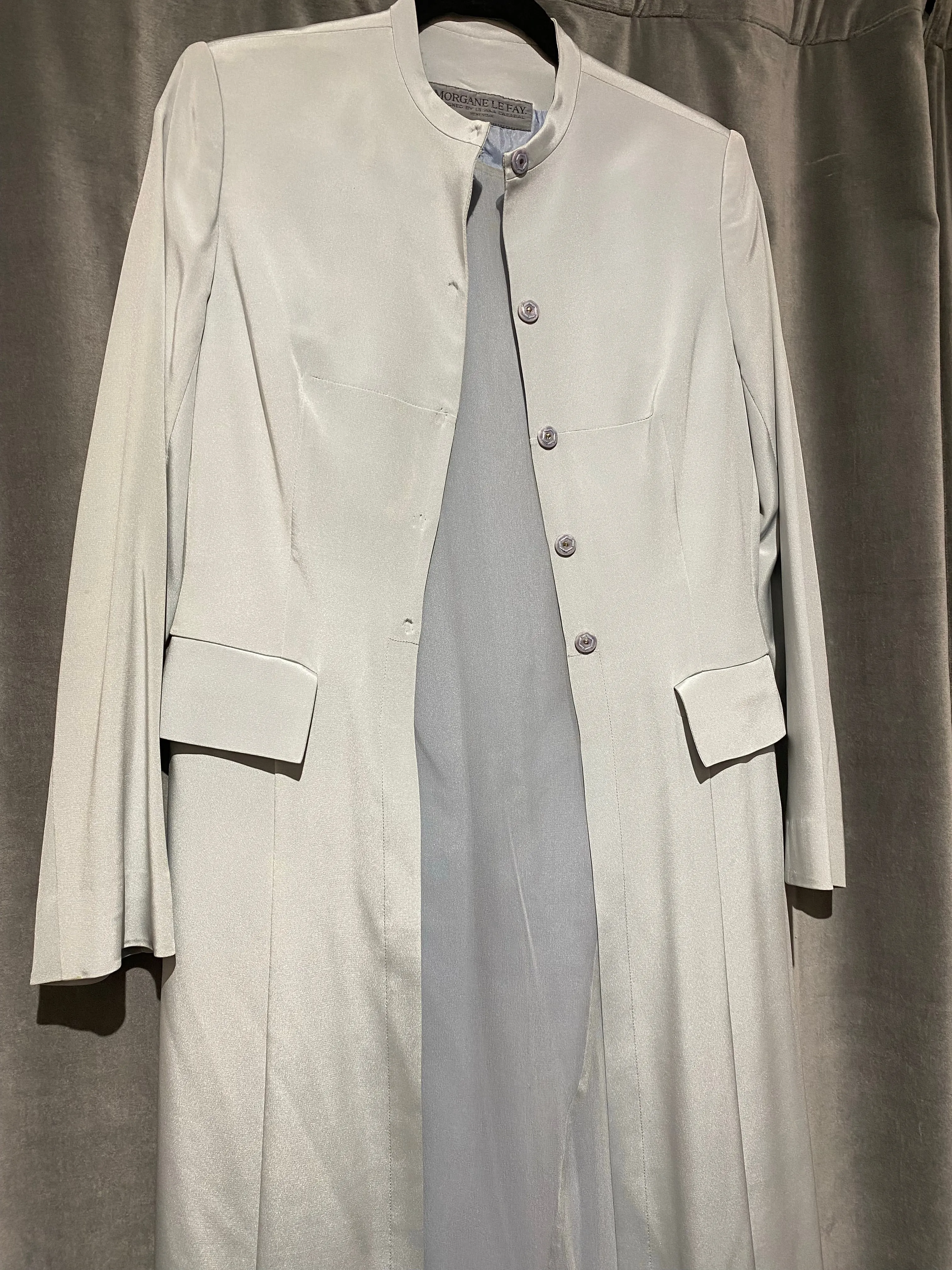 Morgane Lefay Light Blue Chiffon Shift Dress with Overcoat