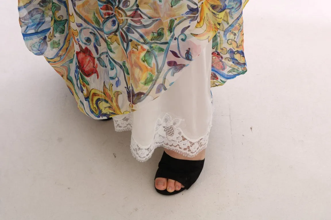 Multicolor Majolica Print Silk A-line Dress