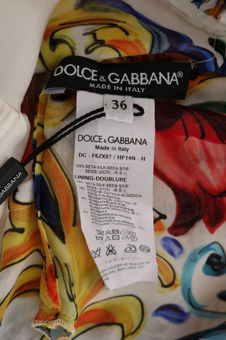 Multicolor Majolica Print Silk A-line Dress