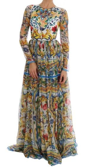 Multicolor Majolica Print Silk A-line Dress