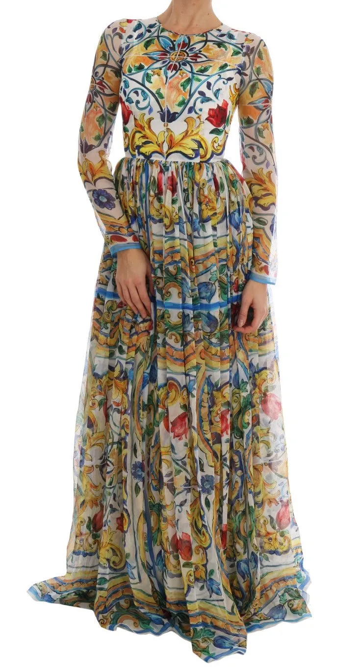 Multicolor Majolica Print Silk A-line Dress