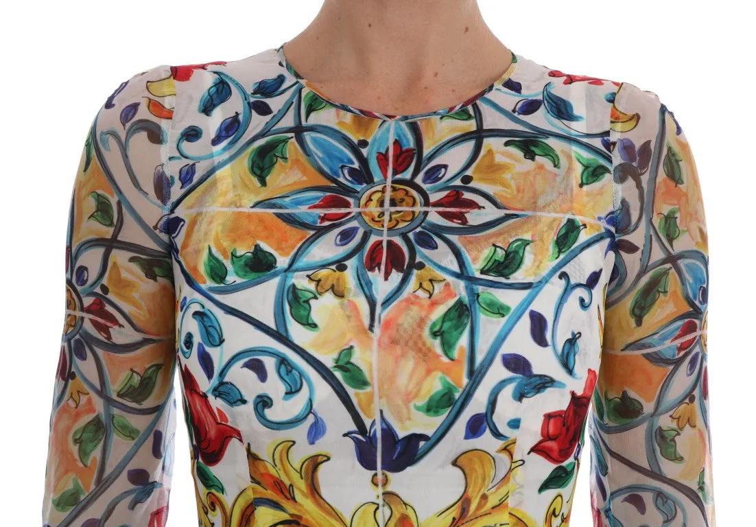 Multicolor Majolica Print Silk A-line Dress