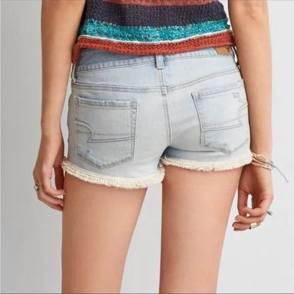 New American Eagle Denim Women’s Hi Rise Shorts  - 4 - Crochet Edge