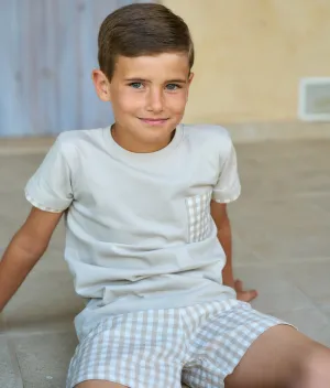 New In Rapife Boys Camel T-shirt & Checked Shorts Set
