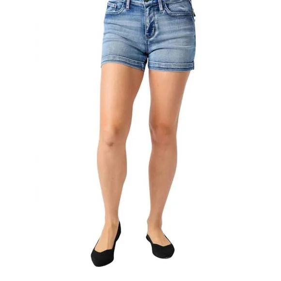 NEW JUDY BLUE mid-rise heavy contrast faux flap pocket shorts in blue