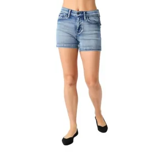 NEW JUDY BLUE mid-rise heavy contrast faux flap pocket shorts in blue