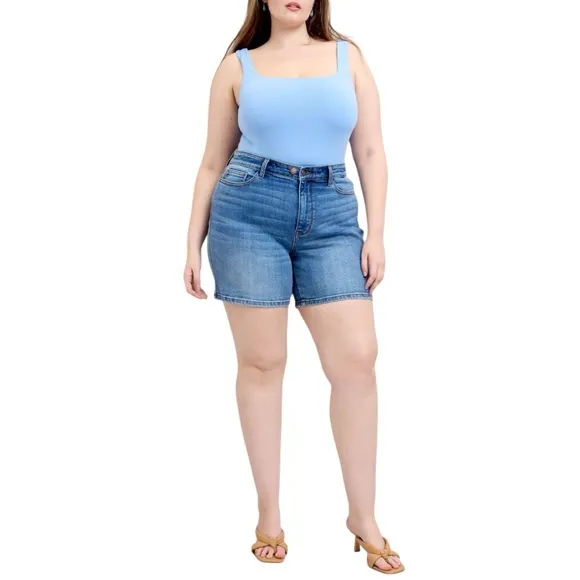 NEW Plus Judy Blue Full Size 2 Button Denim Shorts with Pockets Plus Size