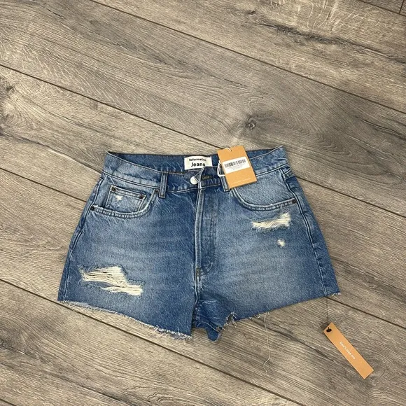 NEW • Reformation • Charlie High Rise Jean Denim Shorts Shasta Destroyed Blue 25