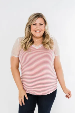 No Reason To Wait Striped Lace Top- Pink