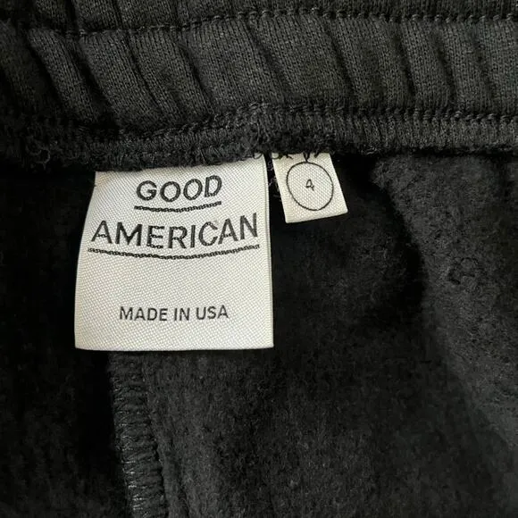 NWOT Good American Black Cotton Jersey Fleece Shorts Size 4 Style GS0022