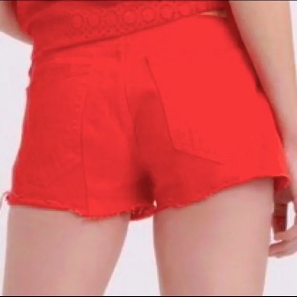 🍀NWOT Lucky Brand Hot Red Cut Off Jean Shorts in Size 0/25!