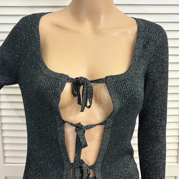 NWT Abercrombie &amp; Fitch Bow Tie-Front Slim Metallic Cardigan Medium