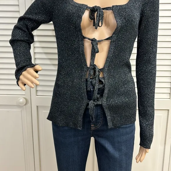 NWT Abercrombie &amp; Fitch Bow Tie-Front Slim Metallic Cardigan Medium