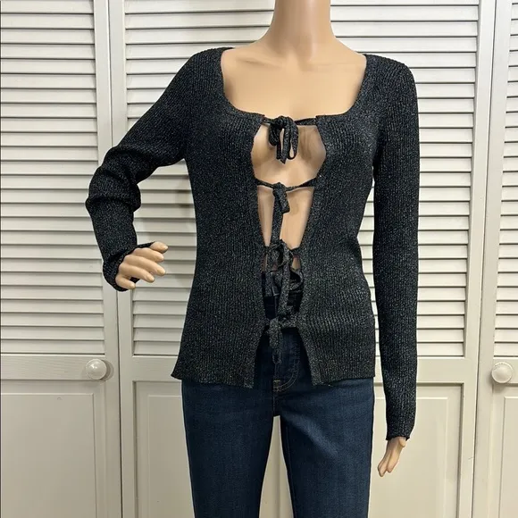 NWT Abercrombie &amp; Fitch Bow Tie-Front Slim Metallic Cardigan Medium