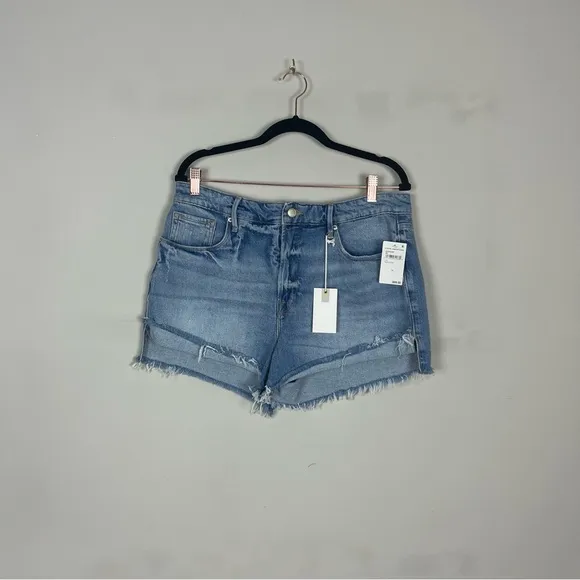NWT GOOD AMERICAN GOOD CURVE MINI DENIM SHORTS HIGH RISE SIZE 14