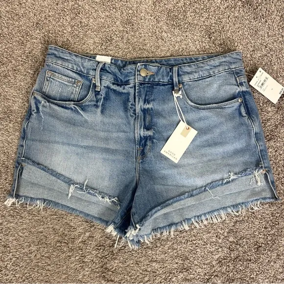 NWT GOOD AMERICAN GOOD CURVE MINI DENIM SHORTS HIGH RISE SIZE 14