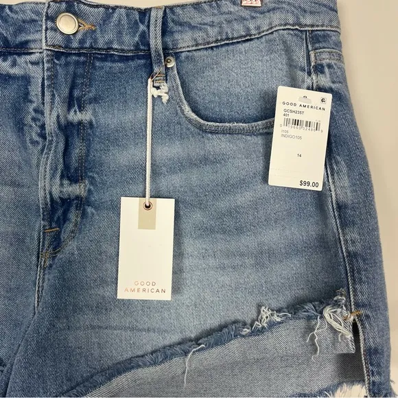NWT GOOD AMERICAN GOOD CURVE MINI DENIM SHORTS HIGH RISE SIZE 14