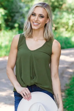 Olive Twist Hem V-Neck Tank