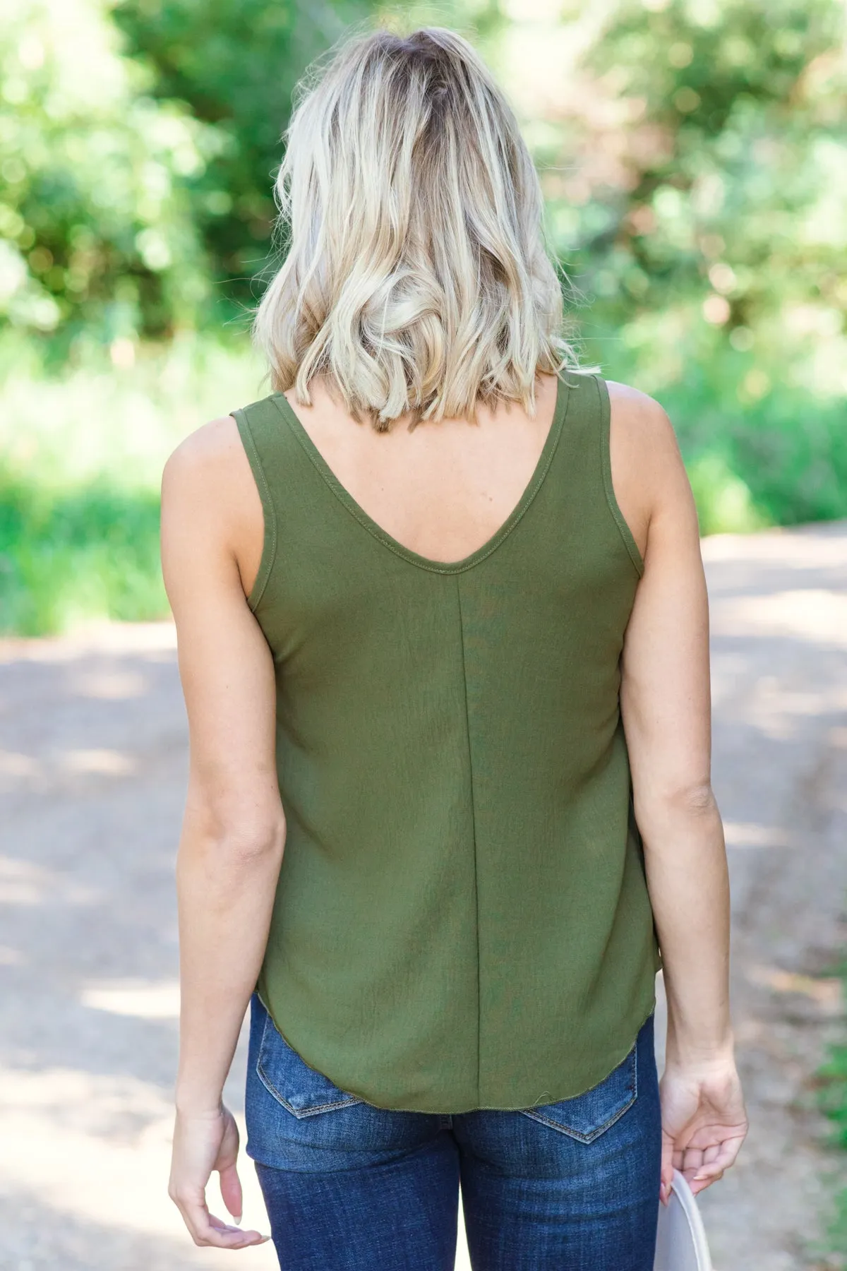 Olive Twist Hem V-Neck Tank