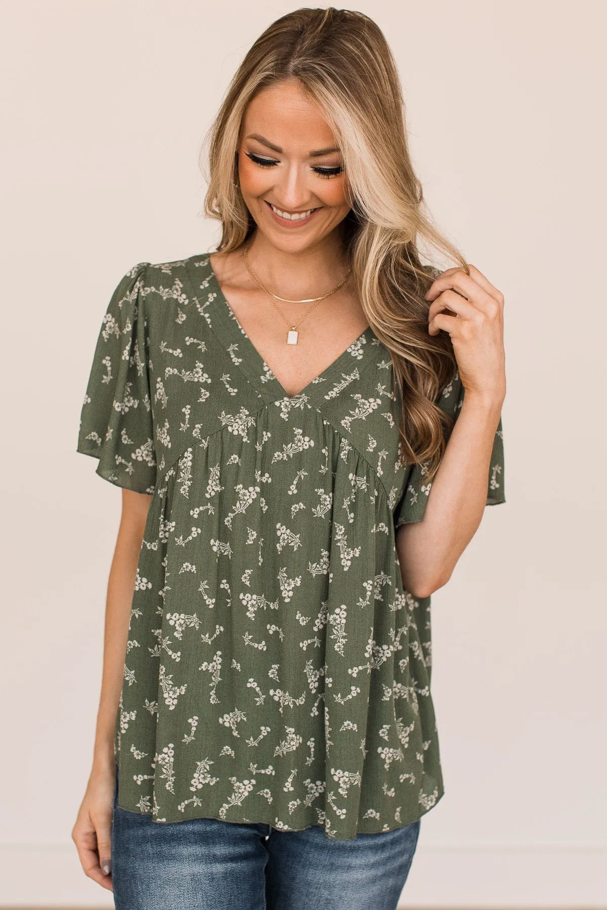 On The Plus Side Babydoll Top- Olive