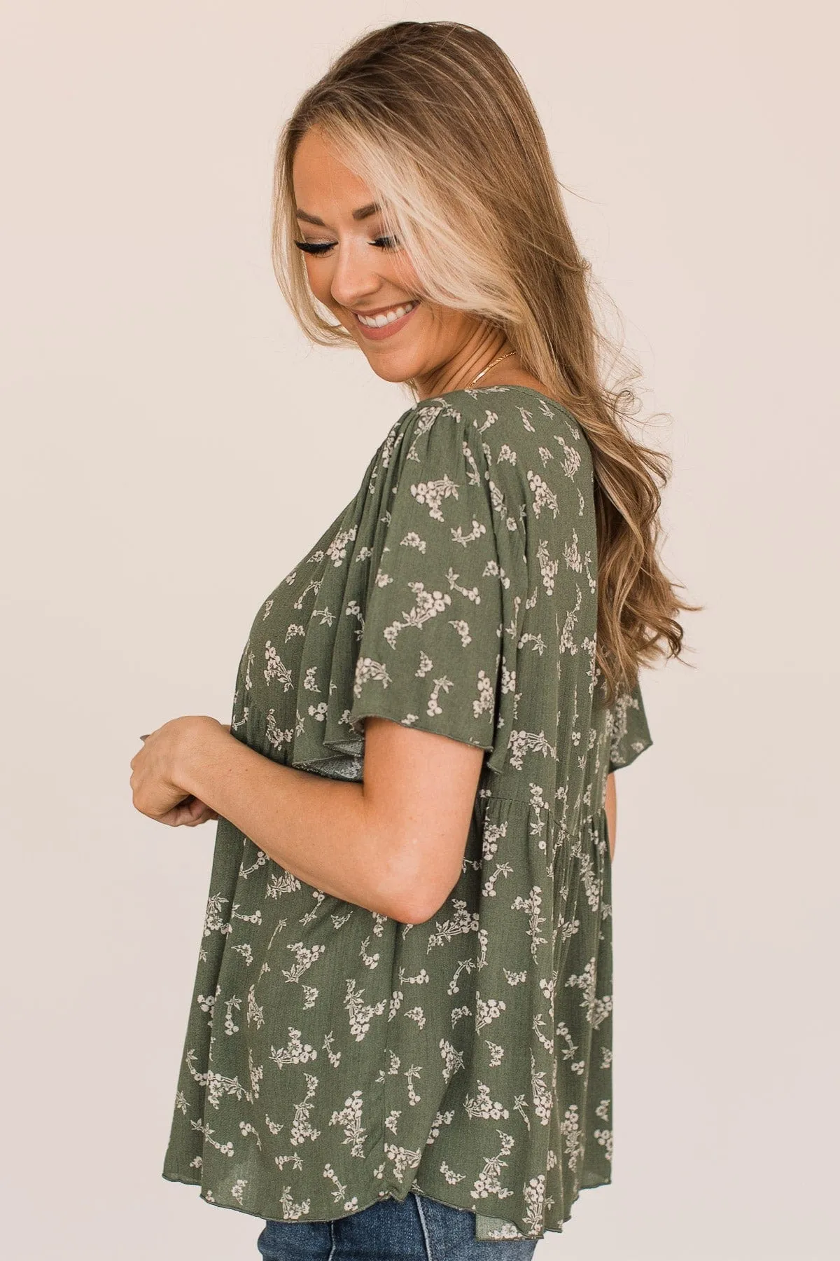 On The Plus Side Babydoll Top- Olive