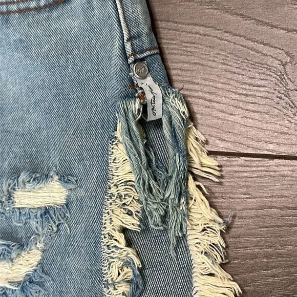 One Teaspoon Frankies Long Length Button Fly Fringe Blue Jean Shorts Size 25
