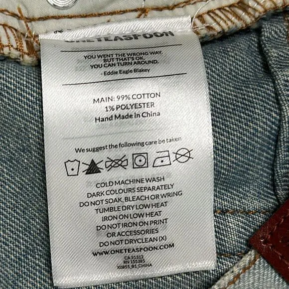 One Teaspoon Frankies Long Length Button Fly Fringe Blue Jean Shorts Size 25