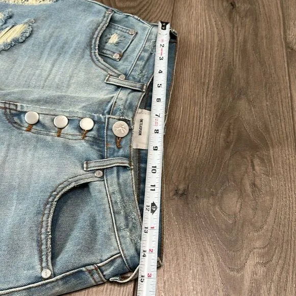 One Teaspoon Frankies Long Length Button Fly Fringe Blue Jean Shorts Size 25