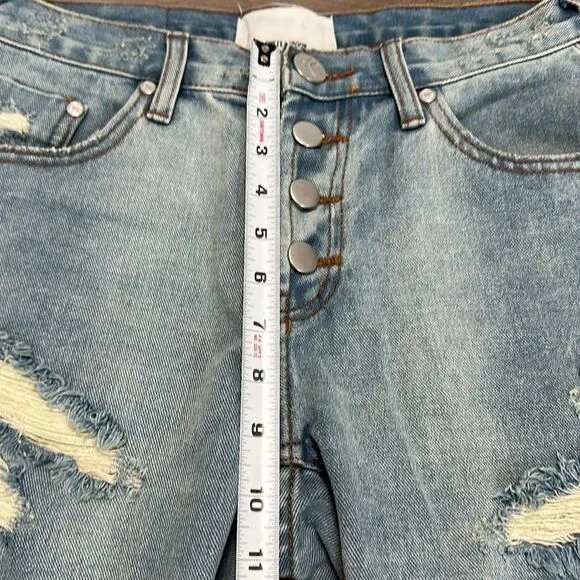 One Teaspoon Frankies Long Length Button Fly Fringe Blue Jean Shorts Size 25